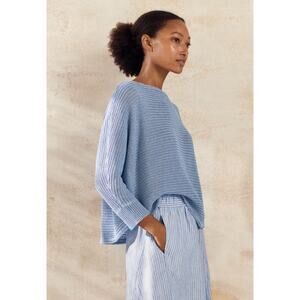 NWT $185 POETRY US 18 Horizontal Rib Stitch Knit 100% Heavy Linen Sweater Blue